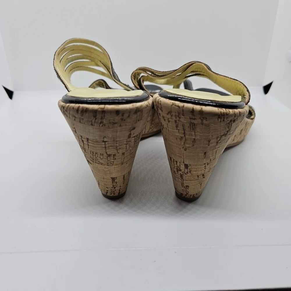 You by Crocs cork wedge slide sandals black patent leather US 8.5 EU 39